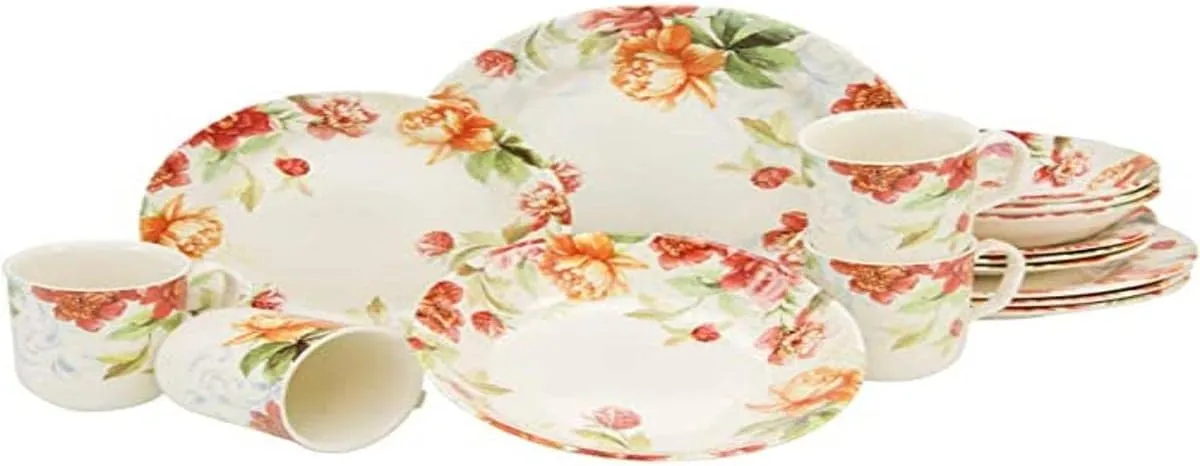 , series MODERN FLORAL Dinnerware set, 16 piece combination service, Earthenware