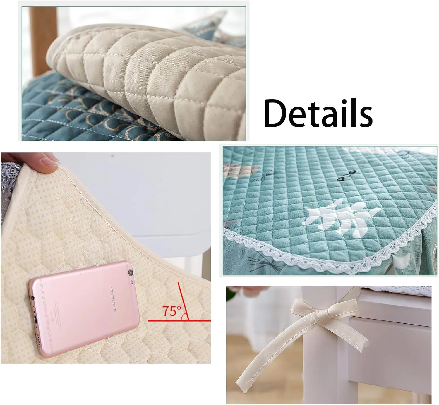 1 Pc Lace Ruffled Dining Chair Cushion,Non Slip Seat Cushions with Ties,Square Stool Chair Pad Home Decor Luxury Warm Soft Cushion-A 43x45cm(17x17.7inch)