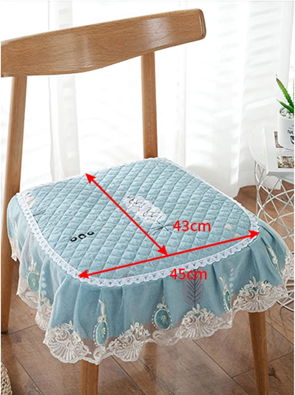 1 Pc Lace Ruffled Dining Chair Cushion,Non Slip Seat Cushions with Ties,Square Stool Chair Pad Home Decor Luxury Warm Soft Cushion-A 43x45cm(17x17.7inch)