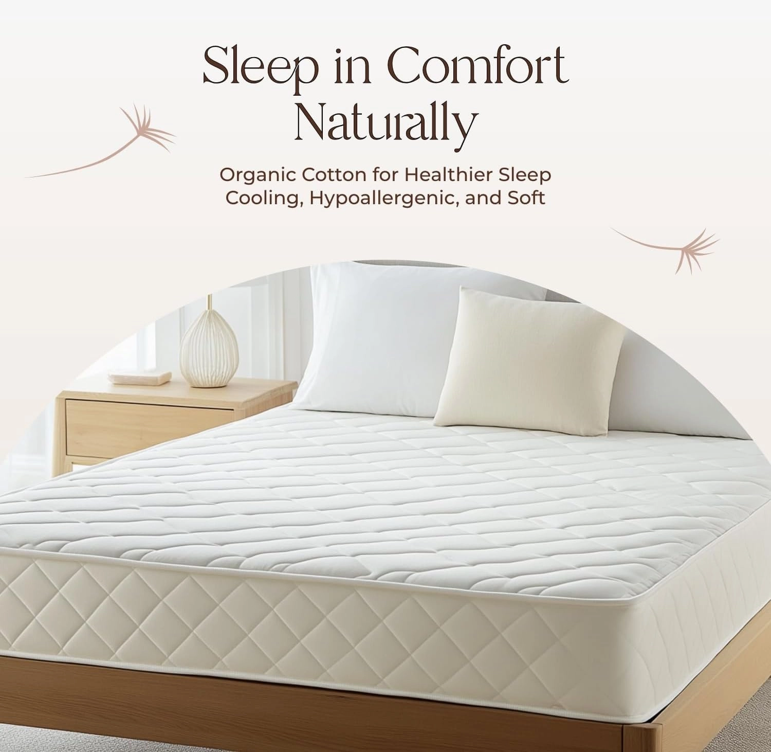 100% Cotton Organic Mattress Pad - Breathable & Cooling Mattress Protector Queen Size - Premium 300GSM Quilted and Noiseless Machine Washable Organic Mattress Protector (White, Queen)