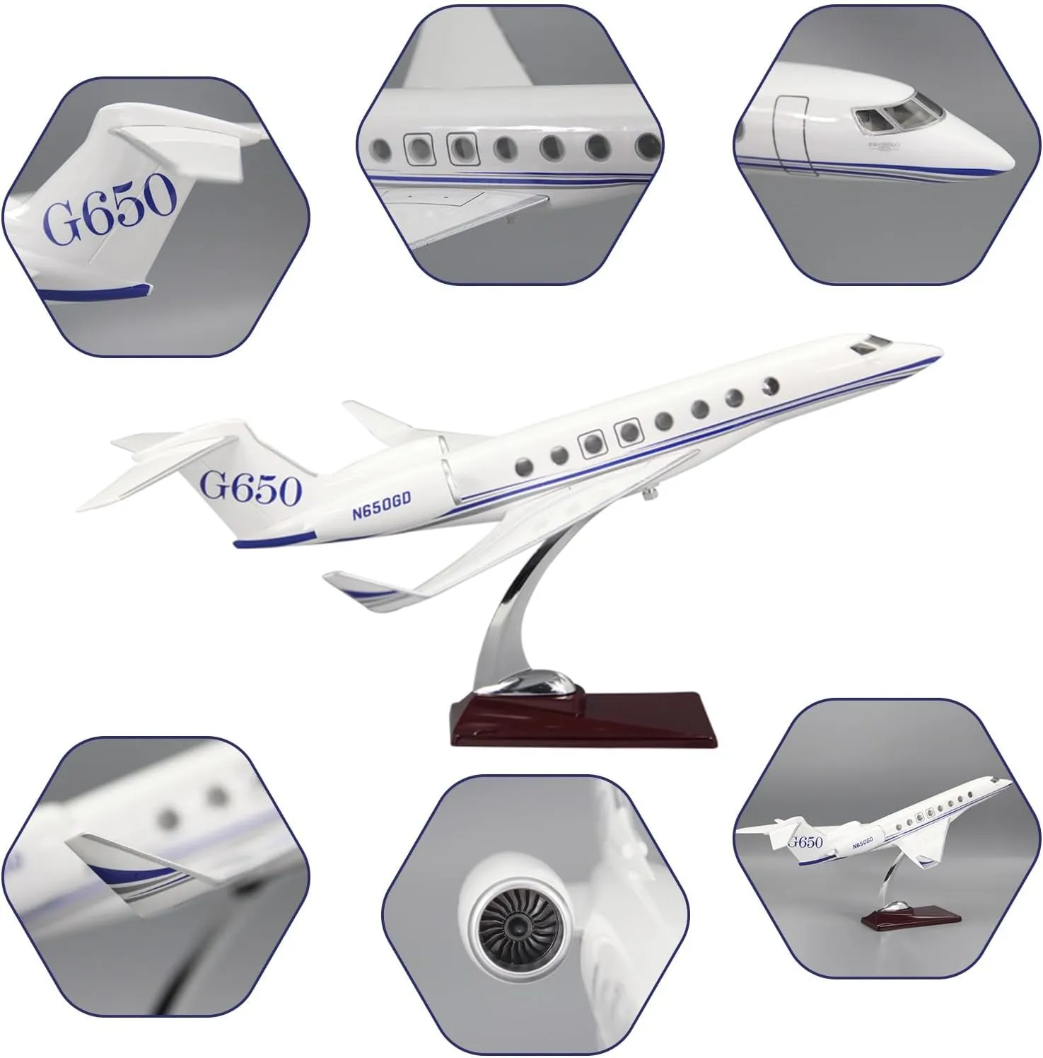 12” 1:100 Model Airplane Die-Cast Plane Aircraft Plane Gulfstream G650 Display Model Plane Resin for Collection Or Gift Ornament(Gulfstream G650 White)