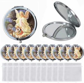 12 Pcs Baptism Compact Mirror Favor -Bautizo Recuerdos/Guardian Angel Makeup Compact/First Communion Come with Organza Bags