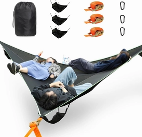 13ft Triangle Hammock for Camping – Heavy Duty 800lb Capacity, 3 Person Portable Hammock with Ratchet Straps & Storage Bag – Outdoor Travel Gear for Adults & Kids