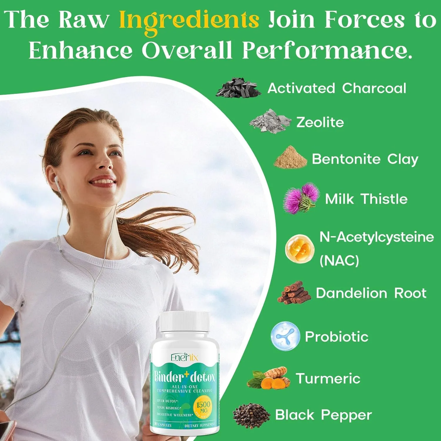 15-in-1 Detox Binder, Activated Charcoal, Zeolite & Bentonite Clay, Chlorella, 1500 MG Supplement Maximum Absorbent, Liver Gut Digestive Toxin Detox Cleanse, 90 Vegan Capsules