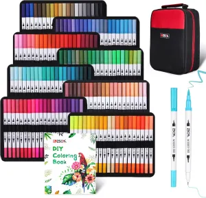 160 Colors Duo Tip Brush Markers, ZSCM Fine Brush Tip Colored Pens Set with Canvas Bag, Gifts for Women Adult Coloring Books Drawing Sketching Journaling Writing Calligraphy