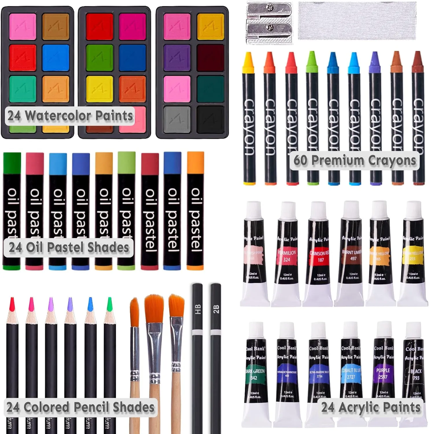 175 Piece Deluxe Art Set with 2 Drawing Pads, Acrylic Paints, Crayons, Colored Pencils, Paint Set in Wooden Case, Professional Art Kit, Art Supplies for Adults, Teens and Artist, WoodMuse Plus