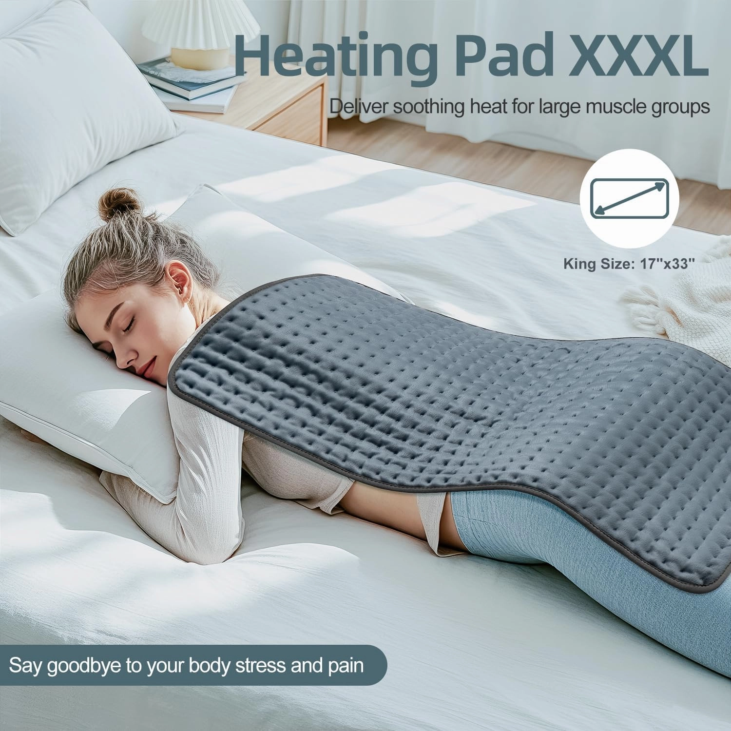 17"x33" Heating Pad XXXL for Back Pain Relief, Heated Pad for Neck/Shoulders/Legs/Knees/Feet/Cramps, Heat Pads for Women, Birthday Mothers Day Gifts for Mom Wife Grandma Her, 6 Heat Settings, Auto-Off