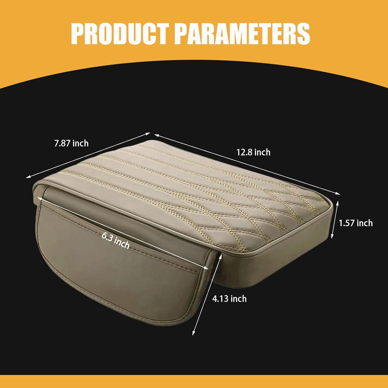1 PC Car Armrest Cover, 12.59" x 8.66" x 1.96" Leather Center Console Protector Armrest Pad with Pocket, Automotive Decoration Accessories, Suitable for Most Cars, Trucks, SUVs (Beige)