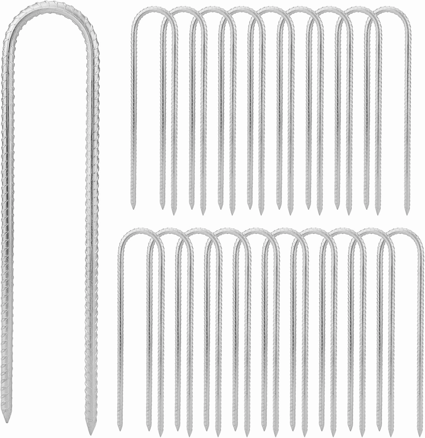 20pcs 12 Inch U Rebar Stakes, U Shape Ground Anchor Pegs Stakes, Trampoline Galvanized Stake for Camping Tent