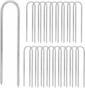 20pcs 12 Inch U Rebar Stakes, U Shape Ground Anchor Pegs Stakes, Trampoline Galvanized Stake for Camping Tent