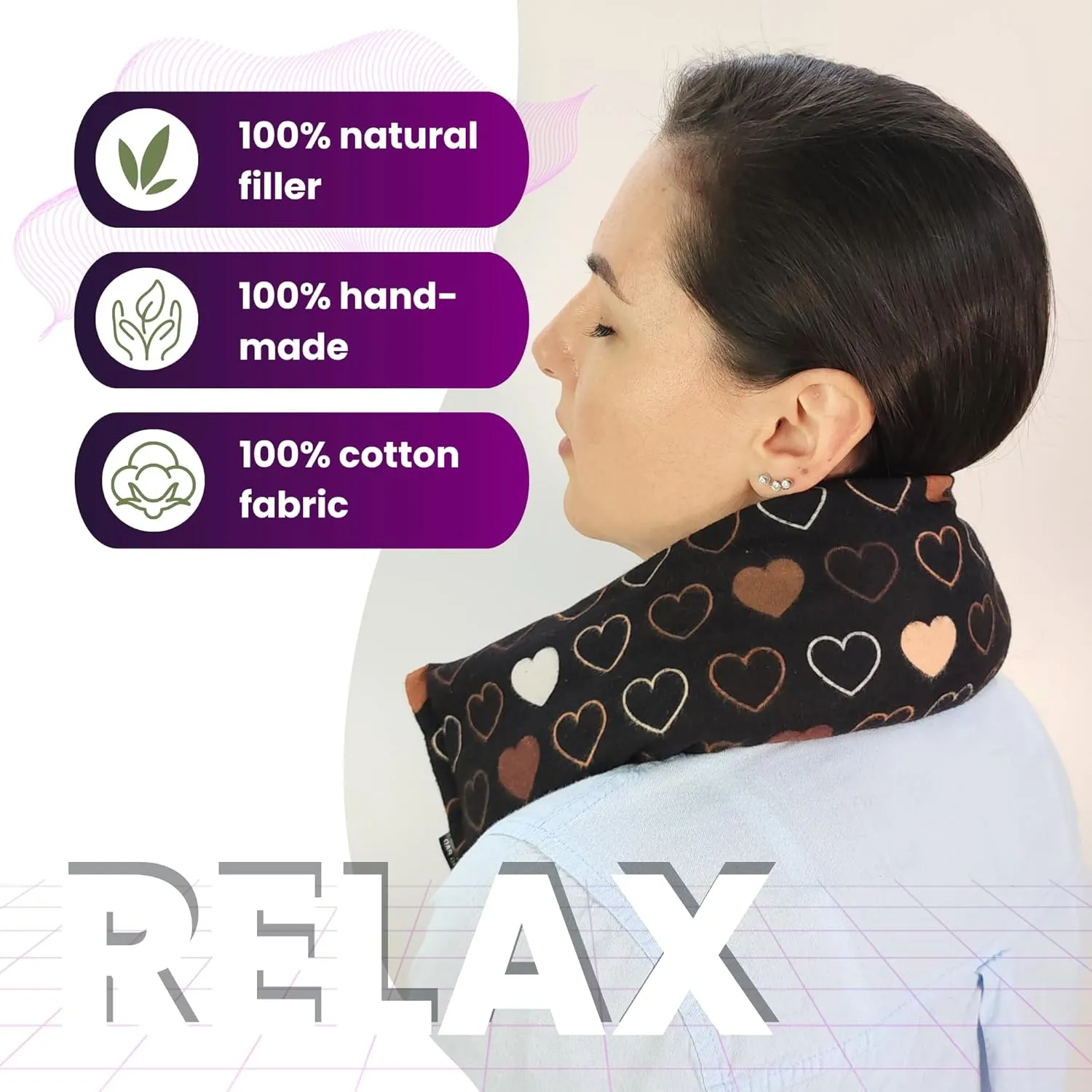 20"x5" Double-Layered Cotton Microwave Heating Pad for Pain Relief - Moist Heat Pack for Back, Neck, Shoulders, Cramps, Sore Muscles, and Joints - Oats Bag Compress Neck Wrap. Unity Hearts