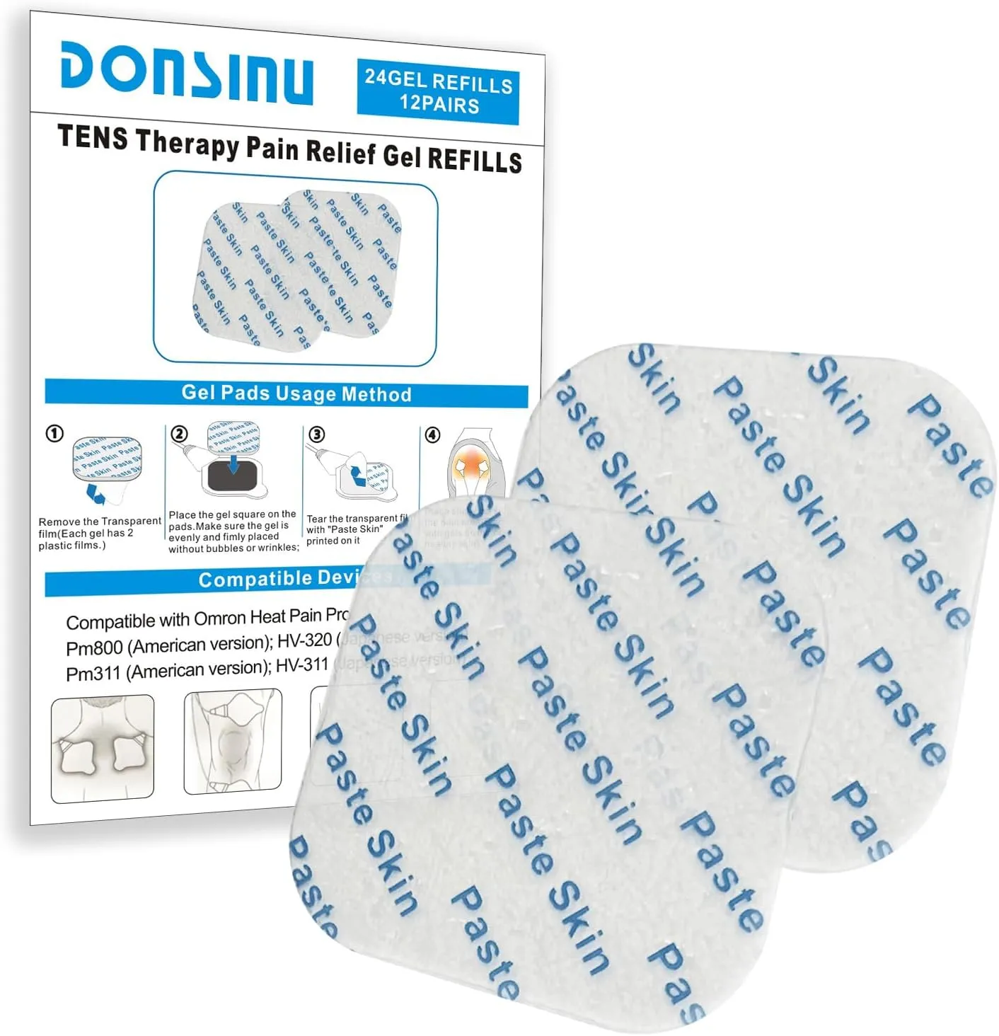 24 Pcs Compatible with Omron Heat Pain Pro PM311/PM800 Gel Pads,12Pairs Durable Compatible with OMRON Tens Unit Gel Pads,DONSINU electrodes Gel Pads
