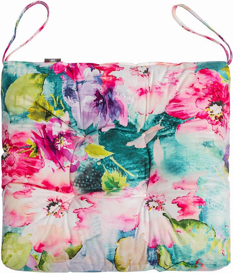 2-Pack Outdoor/Indoor Wicker Patio Seat Cushion Pad with Ties - Weather Resistant, Dining Chair Cushion, 17" x 17"(Watercolor Flowers)
