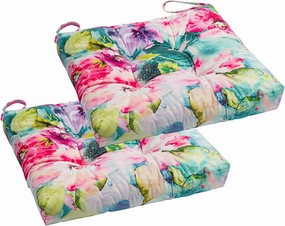 2-Pack Outdoor/Indoor Wicker Patio Seat Cushion Pad with Ties - Weather Resistant, Dining Chair Cushion, 17" x 17"(Watercolor Flowers)