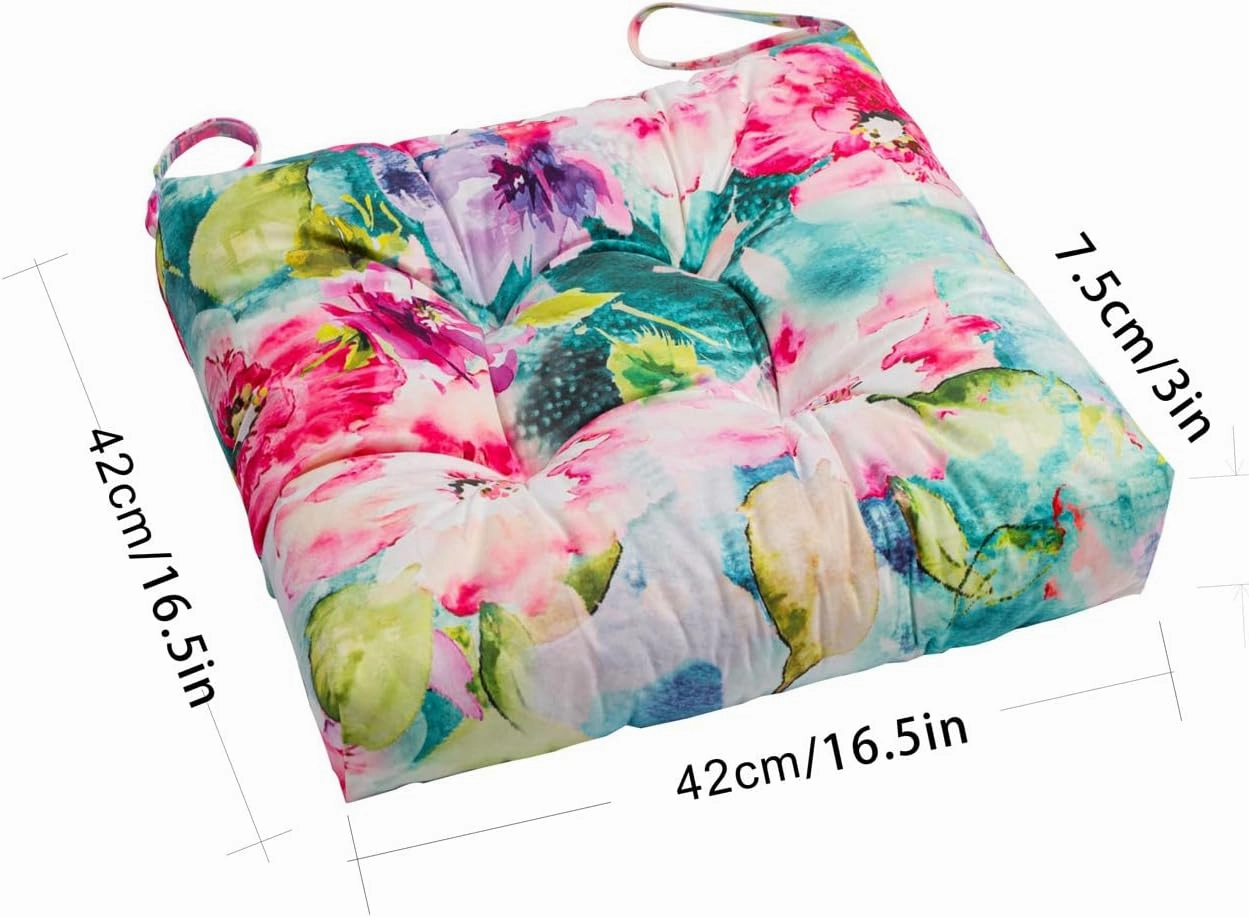 2-Pack Outdoor/Indoor Wicker Patio Seat Cushion Pad with Ties - Weather Resistant, Dining Chair Cushion, 17" x 17"(Watercolor Flowers)