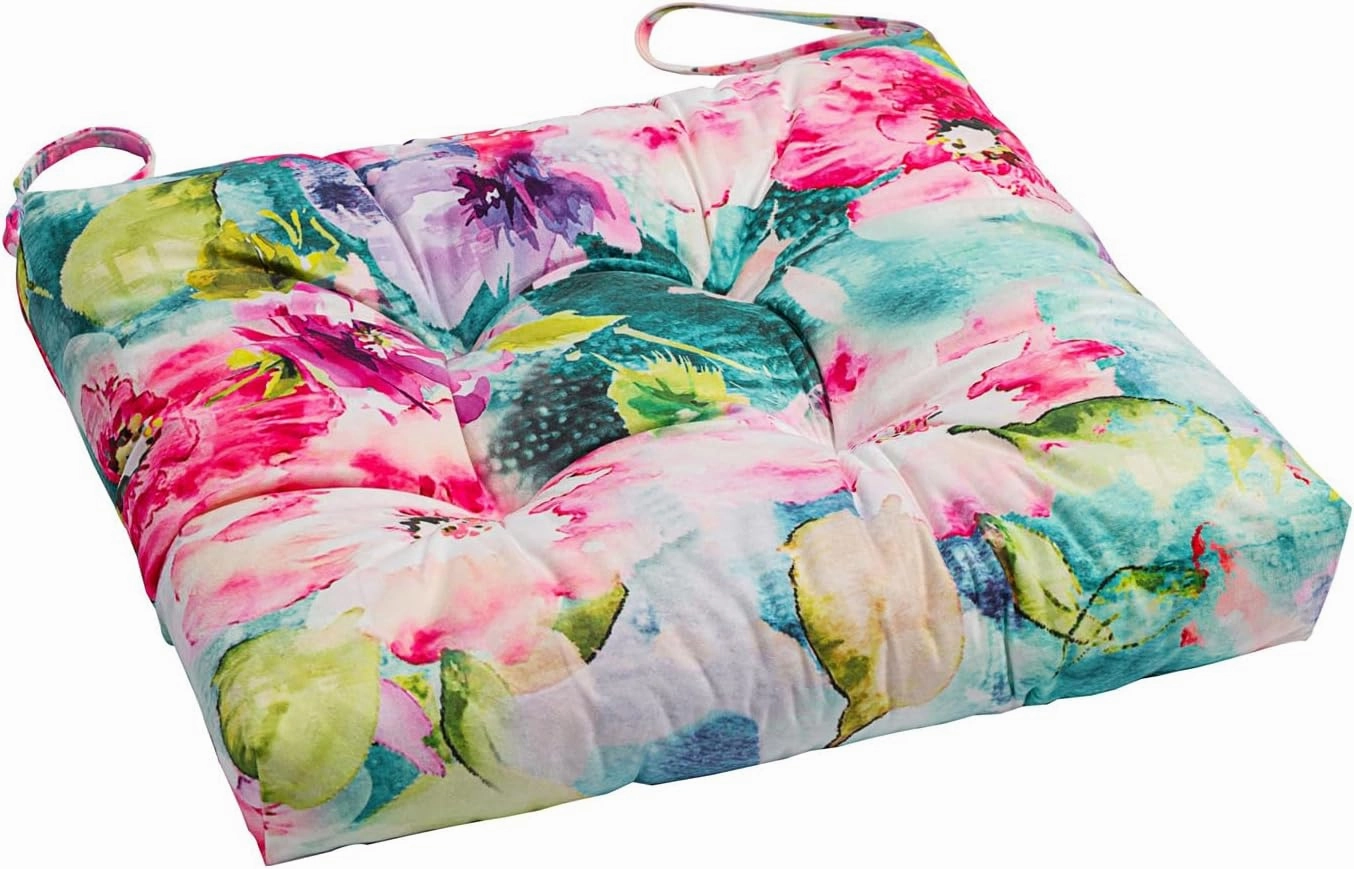 2-Pack Outdoor/Indoor Wicker Patio Seat Cushion Pad with Ties - Weather Resistant, Dining Chair Cushion, 17" x 17"(Watercolor Flowers)