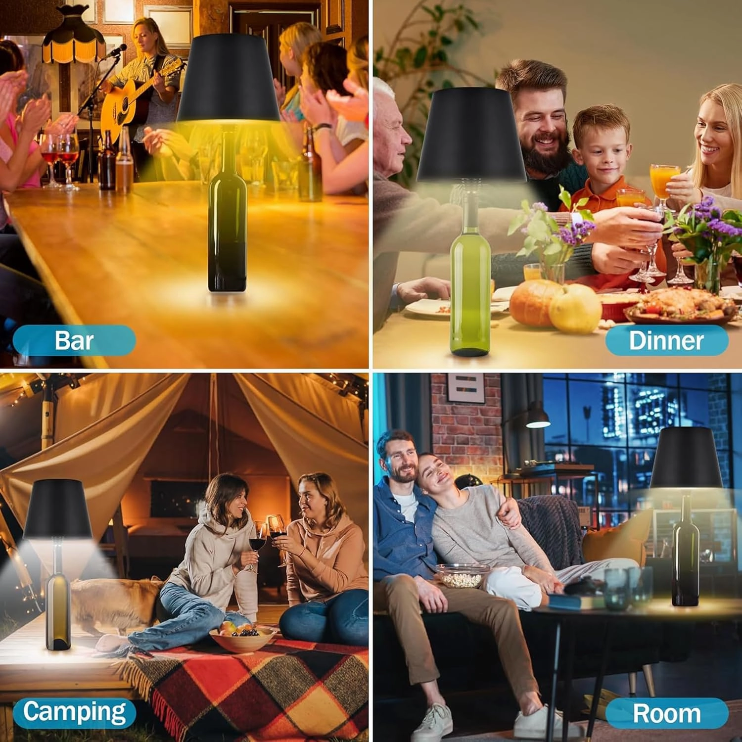 2 Packs Wireless Bottle Lamp, Portable LED Wireless Bottle Lamp with 3 Modes Light Dimming, Rechargeable Wine Bottle Light Head, Touch Table Lamp for Bedroom, Fathers Day Birthday Christmas Gift