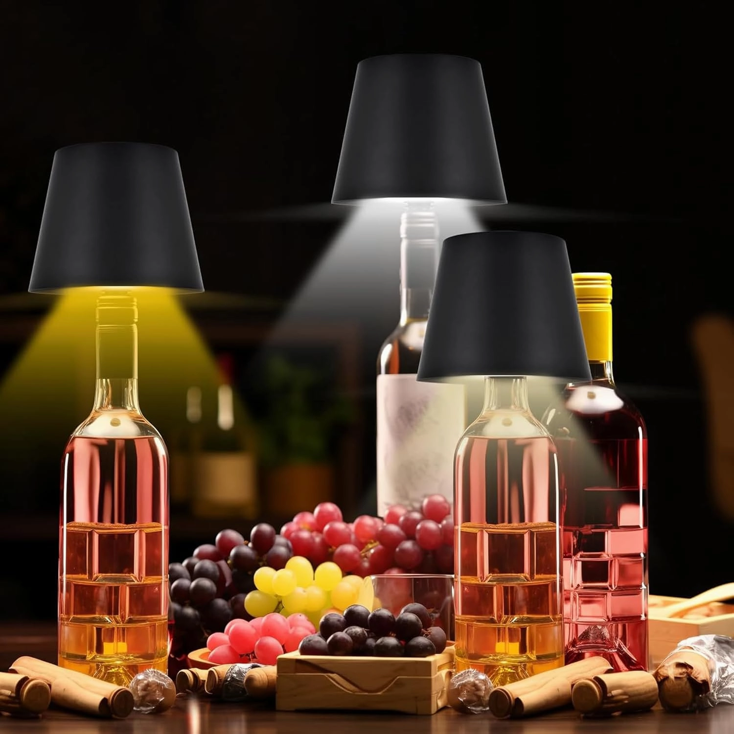 2 Packs Wireless Bottle Lamp, Portable LED Wireless Bottle Lamp with 3 Modes Light Dimming, Rechargeable Wine Bottle Light Head, Touch Table Lamp for Bedroom, Fathers Day Birthday Christmas Gift