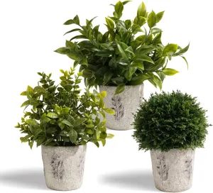 3 Pack Artificial Plants in Cement Planter (11.42/10.83/9.21 Inch) - Fake Plants Indoor Outdoor, Small Realistic Greenery for Home Decor, Bathroom, Bedroom, Kitchen & Office