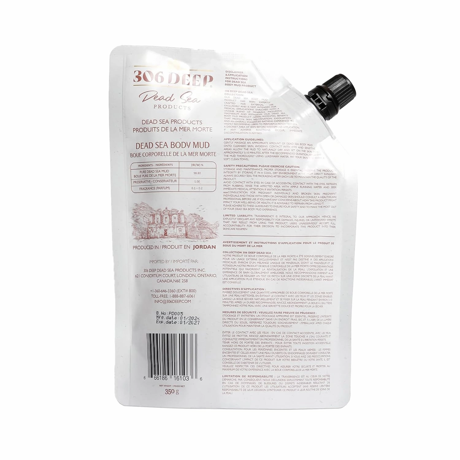 306 Deep Dead Sea Mud Dry Powder - 350 Grams Dead Sea Clay for Mud Mask for Face and Body, Organic Face Masks Skincare for Sensitive Skin, Anti-Aging, and Skin Firming, Skincare Clay for Men & Women