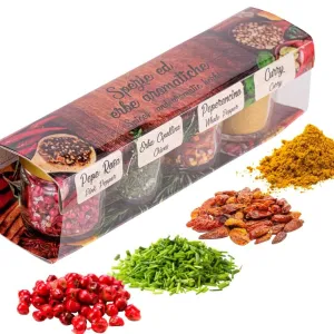 4 Pack Spices and Herbs,1.7 oz, Curry and salt, Pepper and Salt, Chives & Salt, Pink Pepper and Salt.