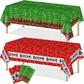 4Pcs Pixel Birthday Party Tablecloth Mining Pixel Party Supplies Video Game Themed Plastic Rectangle Table Cover Disposable Mining Tablecover Decoration for Kids Gamer Birthday Decor 108x54in