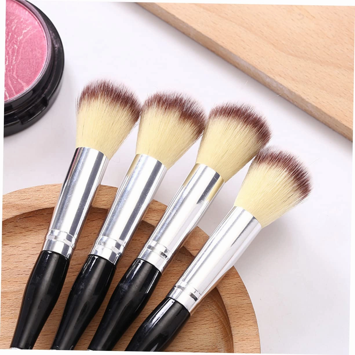 4sets Double-ended Makeup Foundation Brush Loose Powder Blending Brush Shimmer Setting Powder for Women Cosmetics for Professional/travel/home Use 2pcs*4