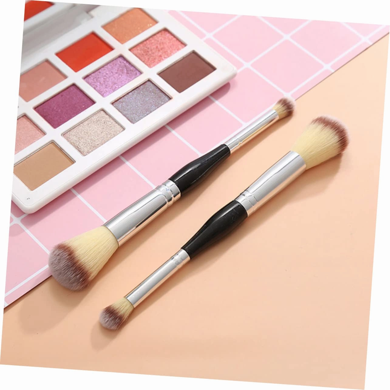 4sets Double-ended Makeup Foundation Brush Loose Powder Blending Brush Shimmer Setting Powder for Women Cosmetics for Professional/travel/home Use 2pcs*4