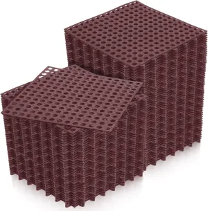 50 Pcs Interlocking Tiles 11.8'' X 11.8'' Dry Deck Tiles with Drain Holes, Non Slip TPE Soft Drainage Mats Modular Pool Floor Mat for Bathroom Patio (Brown)