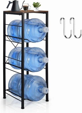 5 Gallon Water Jug Bottle Holder - 3-Tier Water Jug Rack Stand with Top Storage Shelf for Office, Kitchen, Living Room