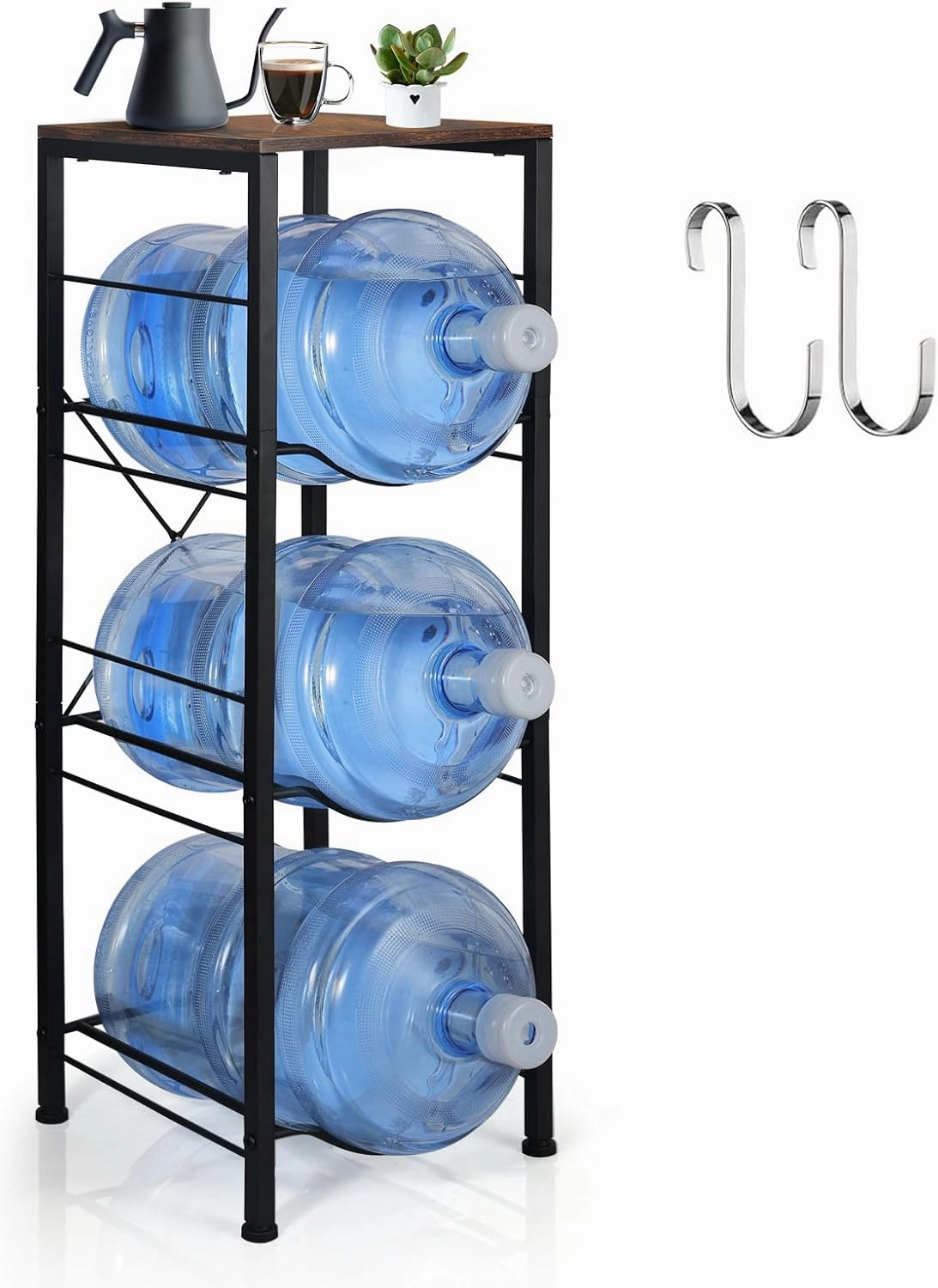 5 Gallon Water Jug Bottle Holder - 3-Tier Water Jug Rack Stand with Top Storage Shelf for Office, Kitchen, Living Room