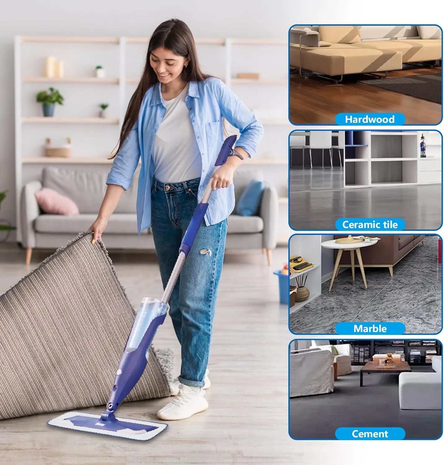 6 Pack Deep Clean Pads Replacement for Bona Family of Mops, Washable & Reusable Microfiber Cleaning Pad for Hardwood and Multi-Surface Floors Cleaning Head, Wet/Dry Mop