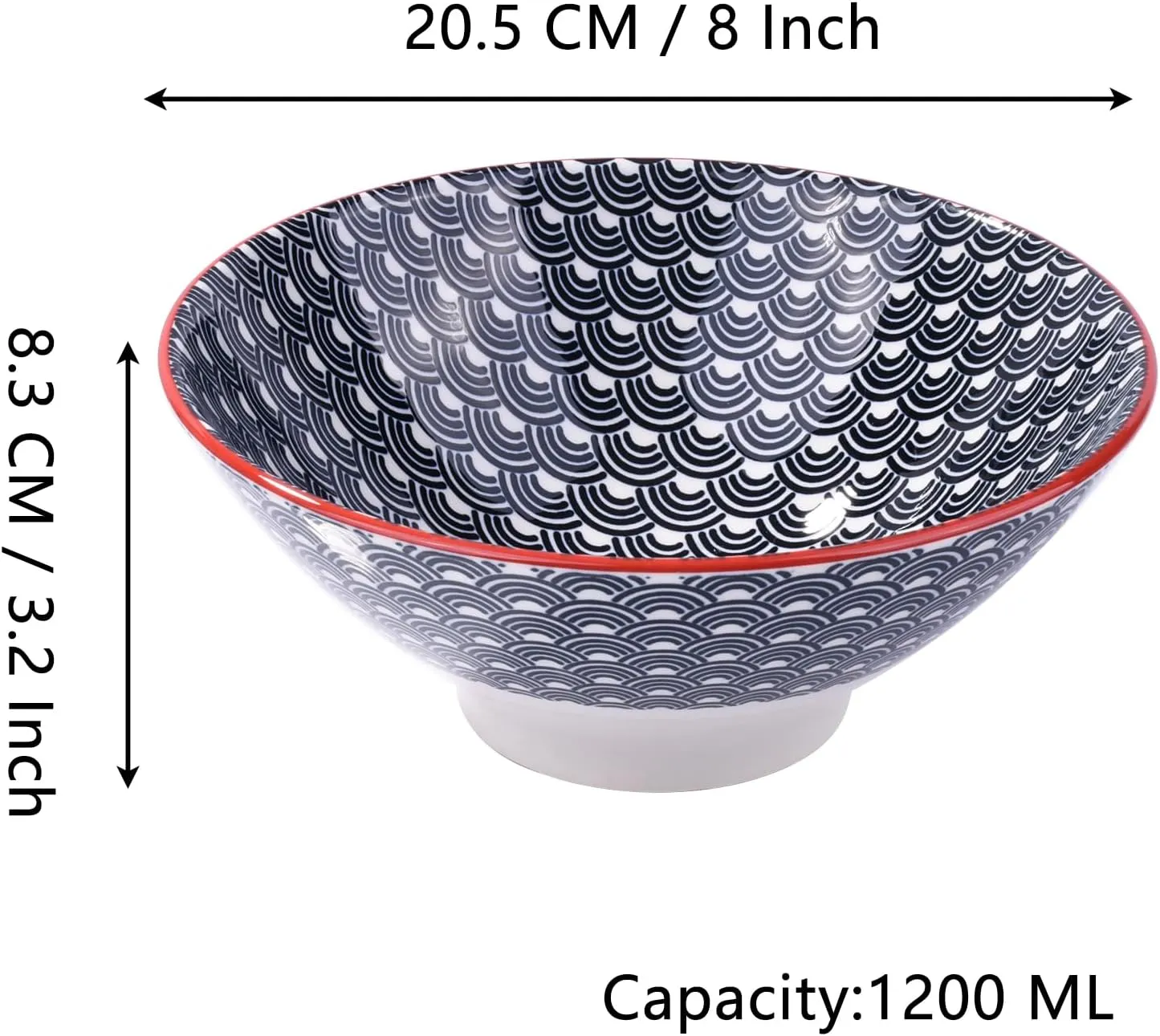 8-Inch Underglaze Crafted Japanese Ceramic Ramen Bowl, Udon Soup Bowl, Rice Bowl, Microwave and Dishwasher Safe (LBL)