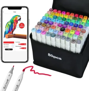 80 Colors Alcohol Markers with APP Art Markers Pens Dual Tips for Kids Adult Artists Drawing Sketching Coloring Illustration, Alcohol Based Professional Marker Set Great Gift Idea