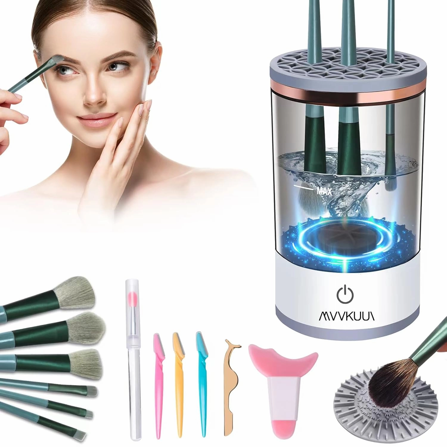 【1 7pack】Electric Makeup Brush Cleaner Machine, Portable Automatic USB Cosmetic Brushes Cleaner Cleanser Tool for All Size Beauty Makeup Brush Set