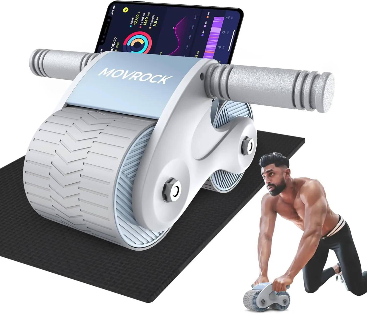 Ab Roller Wheel with Automatic Rebound for Home Gym Core Fitness, Sturdy Abdominal Exercise Equipment, Includes Knee Pad, Perfect for Ab Workouts and Strength Training