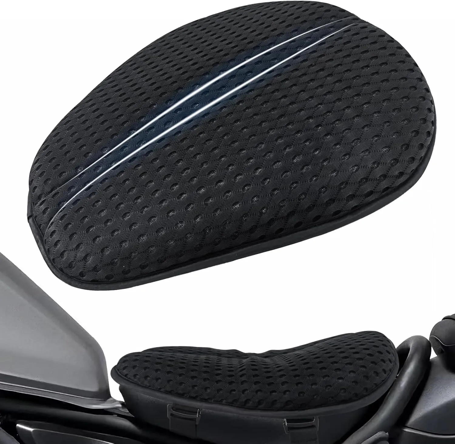 AEROiVi Airflow Pro Motorcycle Seat Pad – Ultra-Breathable 3D Mesh & Quick-Dry Fabric | 2.3" Thick Ergonomic Support | Anti-Slip Silicone Dots | Machine Washable for Easy Cleaning