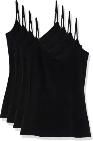 Amazon Essentials Women's Slim-Fit Knit V-Neck Layering Cami (Available in Plus Size), Pack of 4