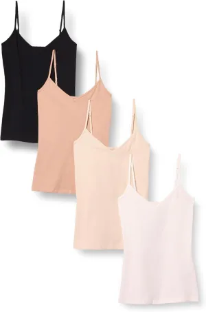 Amazon Essentials Women's Slim-Fit Knit V-Neck Layering Cami (Available in Plus Size), Pack of 4
