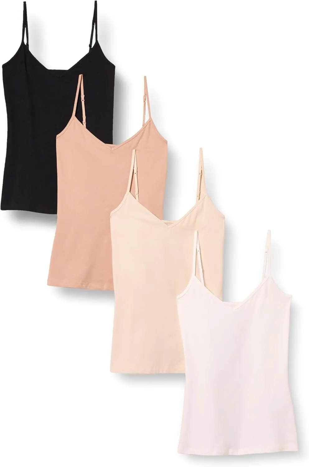 Amazon Essentials Women's Slim-Fit Knit V-Neck Layering Cami (Available in Plus Size), Pack of 4