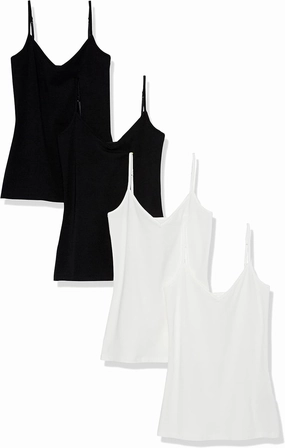 Amazon Essentials Women's Slim-Fit Knit V-Neck Layering Cami (Available in Plus Size), Pack of 4