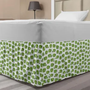 Ambesonne Farming Bed Skirt, Drawing Cabbage Lettuce Leafy Veggie Repetitive Illustrations in Rows Print, Elastic Bedskirt Dust Ruffle Wrap Around for Bedding Decor, Twin/Twin XL, Fern Green White