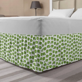Ambesonne Farming Bed Skirt, Drawing Cabbage Lettuce Leafy Veggie Repetitive Illustrations in Rows Print, Elastic Bedskirt Dust Ruffle Wrap Around for Bedding Decor, Queen, Fern Green White