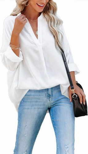 ANCAPELION Women’s Summer Chiffon Blouse Casual Short Sleeve V Neck Shirt Loose Printed Cuffed Sleeve Tunic Tops for Women