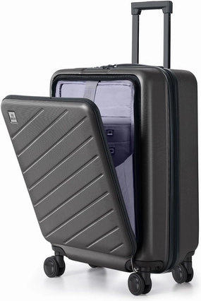 AnyZip Carry On Luggage 20'' Suitcase with Pocket Compartment ABS PC Spinner Wheels TSA Lock Darkgray