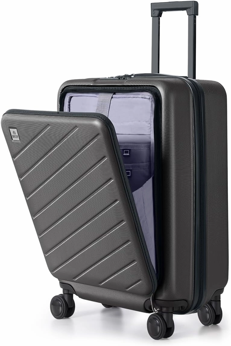AnyZip Carry On Luggage 20'' Suitcase with Pocket Compartment ABS PC Spinner Wheels TSA Lock Darkgray