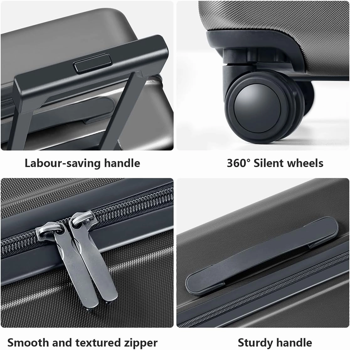 AnyZip Carry On Luggage 20'' Suitcase with Pocket Compartment ABS PC Spinner Wheels TSA Lock Darkgray