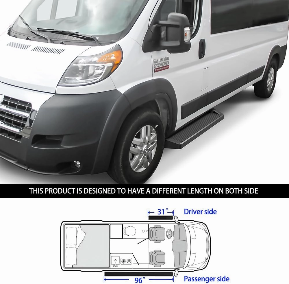 APS Running Boards 6in Black Compatible with Ram ProMaster 2014-2025 Full Size Van 136 inches 159 inches Wheelbase 3-Door (Nerf Bars Side Steps Side Bars)