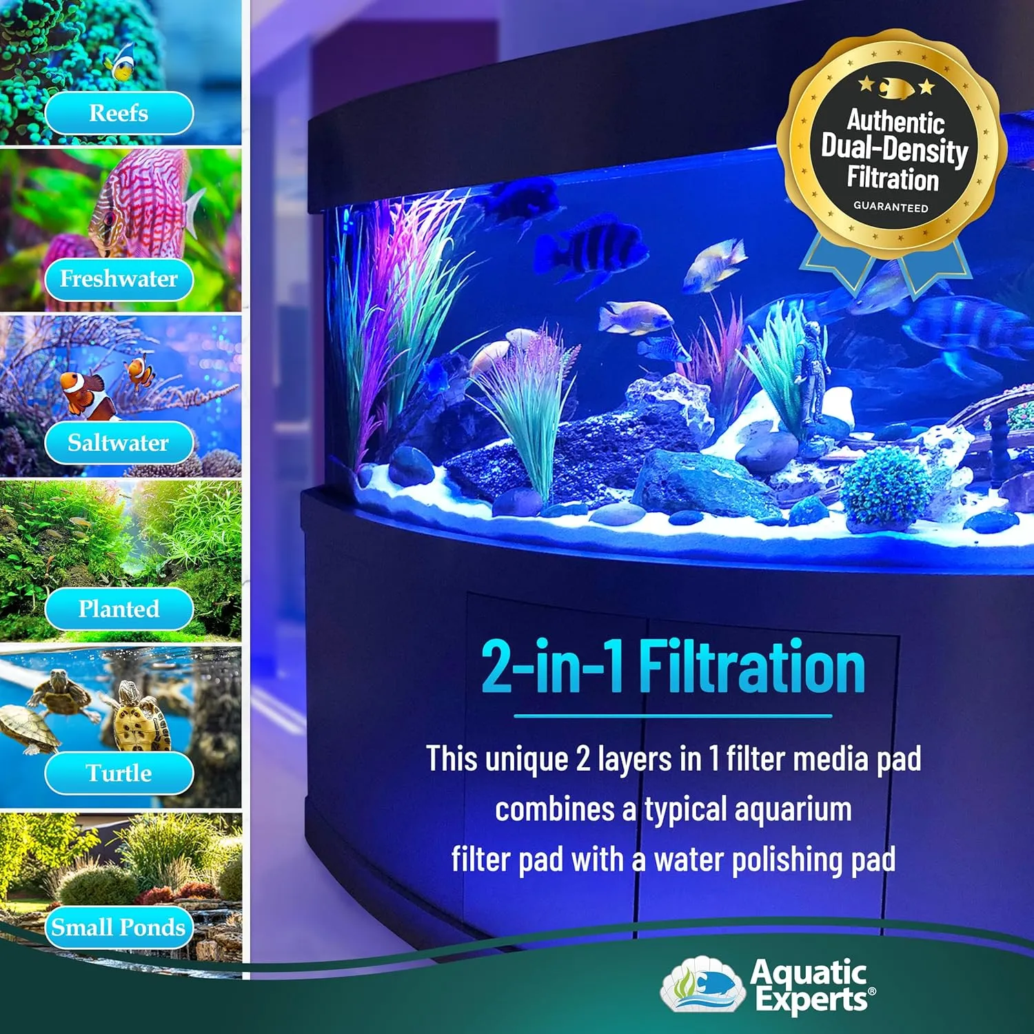 Aquatic Experts Aquarium Filter Floss for Fish Tank Filters - FilterFirst Aquarium Filter Pad - Media Roll for Crystal Clear Water, 3/4" - 1" Thick (12 Inch Wide, 12 Feet Long)