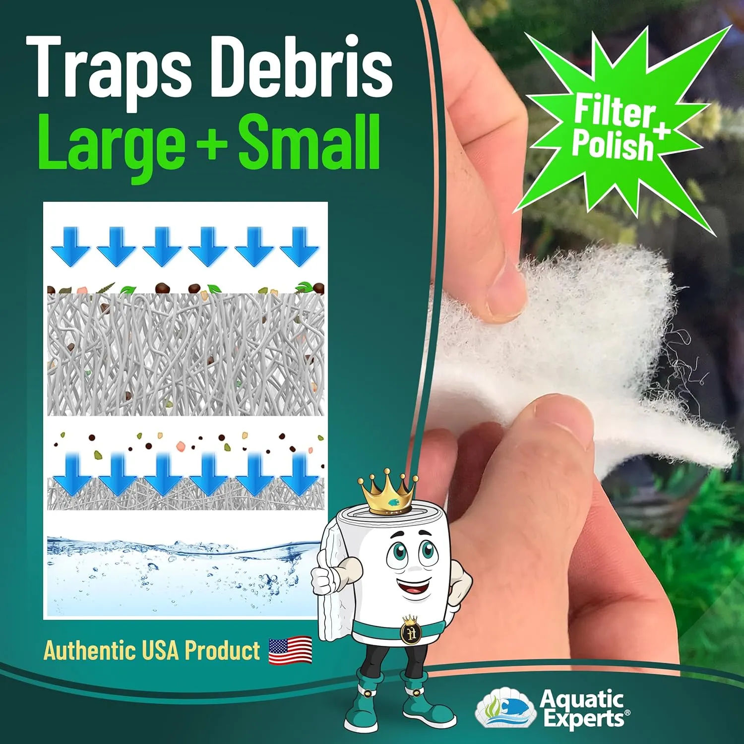 Aquatic Experts Aquarium Filter Floss for Fish Tank Filters - FilterFirst Aquarium Filter Pad - Media Roll for Crystal Clear Water, 3/4" - 1" Thick (12 Inch Wide, 12 Feet Long)
